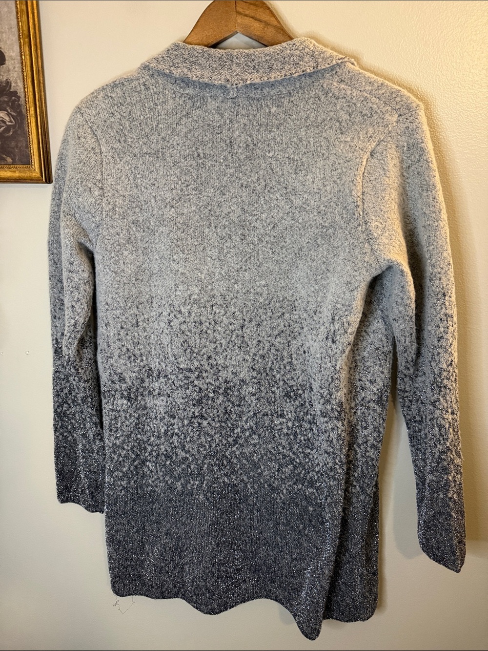 Adrienne Vittadini M Gray Ombre Metallic Lurex Open Front Cardigan Sweater - Picture 6 of 6